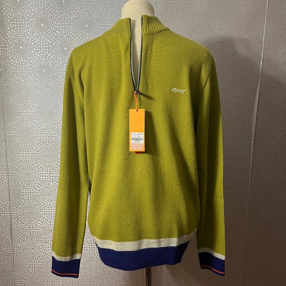 Louis Castel Mens Green Mock Neck Long Sleeve Wool Pullover Sweater Sz 100 US M